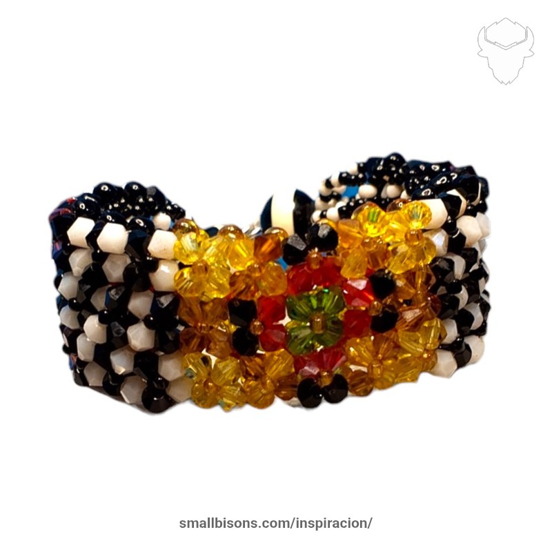 Brazalete SAMAN en representación a Eleggua Alawana con Oshun Ibuprofeno Kole full cristal con malla dentro y broches
