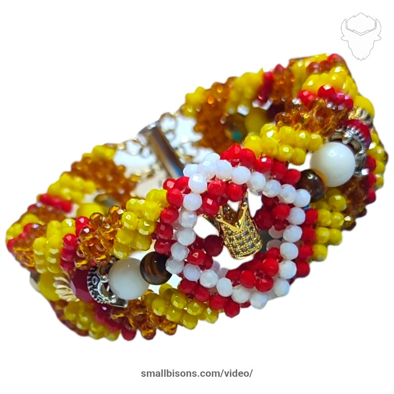 Brazalete CLAR de Oshun Ibu Aña con Shango central en mostacilla