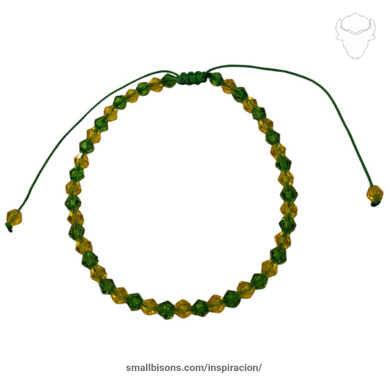 Brazalete en hilo chino con cristales Swarovski en colores Verde y Amarilla